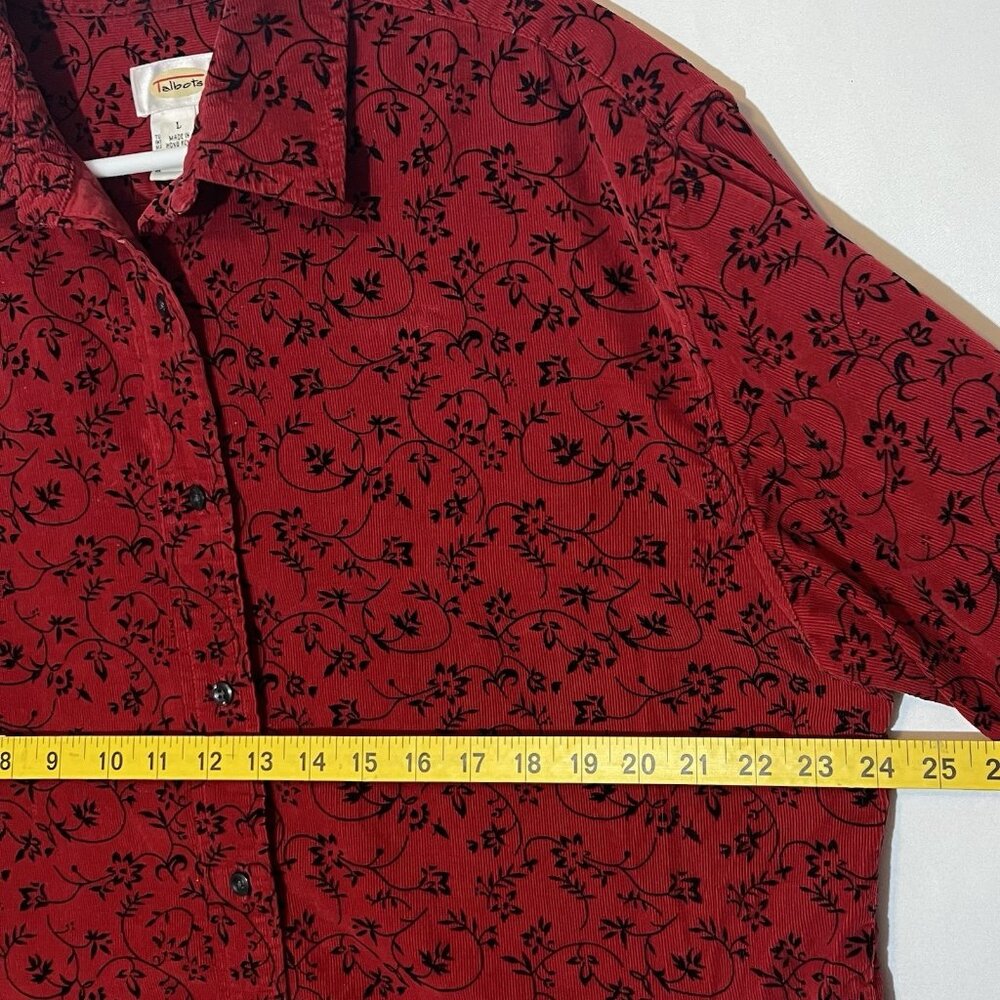 Talbots Shirt Corduroy Cotton Red Black Floral Buttons Size L Women Long Sleeves - Picture 5 of 8
